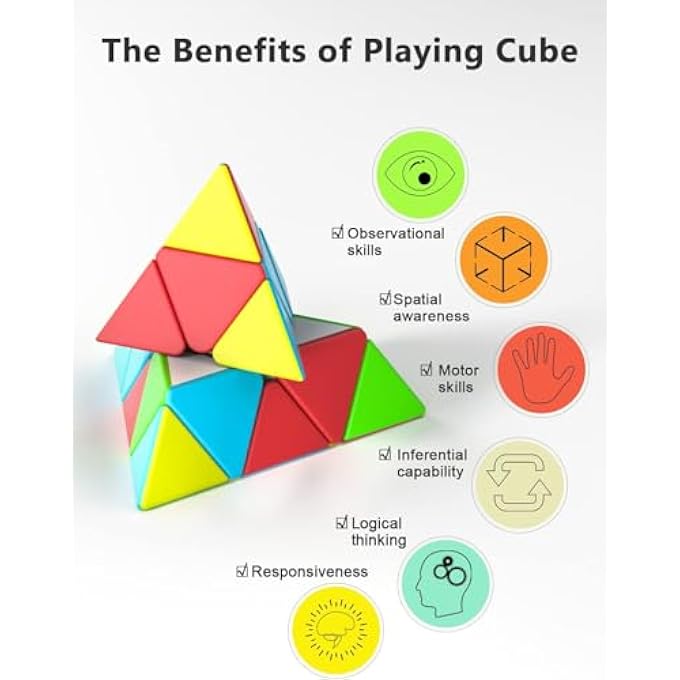 QIYI QIMING PYRAMID STICKERLESS SPEED AND TRIANGLE CUBE PUZZLE - 3X3X3 STICKERLESS PYRAMID SPEED CUBE TRIANGLE CUBE PUZZLE MAGIC CUBE - EDUCATIONAL TOY - 3D PUZZEL AND STRESS REDUCTION - Image 3